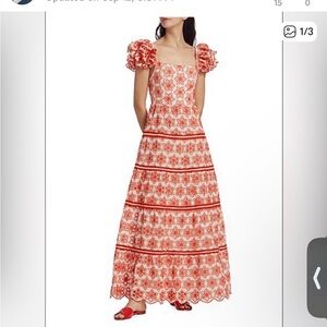 NWOT Alice & Olivia size 8 Tawny eyelet tiered Maxi Dress pattern embroidered